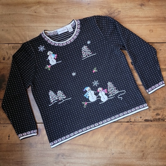 Alfred Dunner Sweaters - Alfred Dunner Snowman Christmas Sweater – Size L – Black